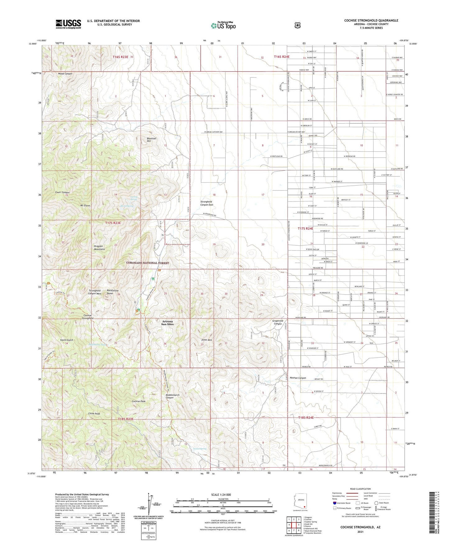 Cochise Stronghold Arizona US Topo Map Image
