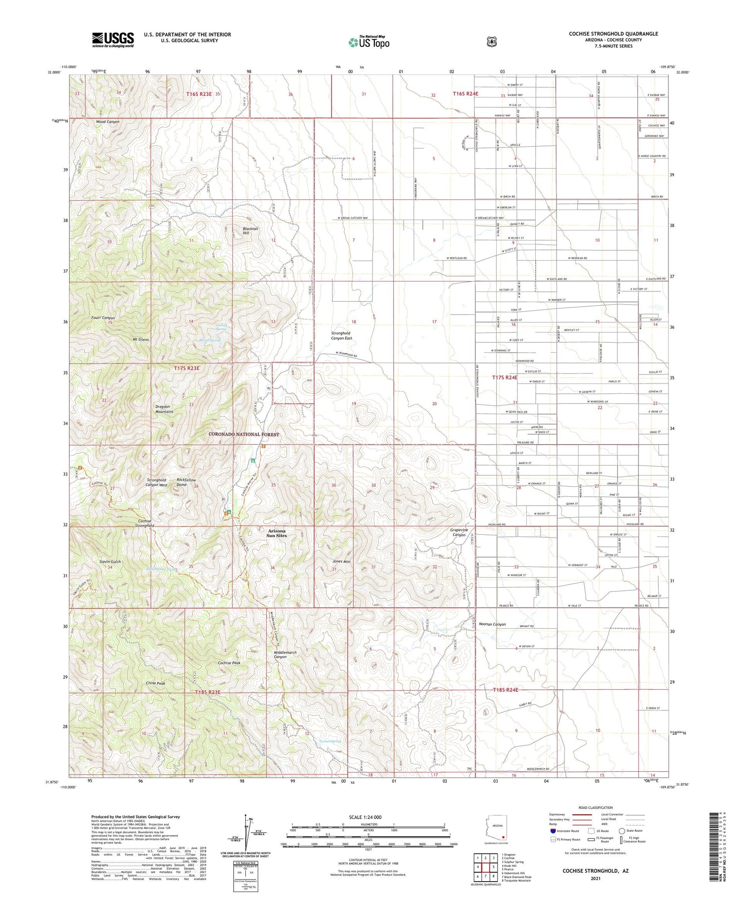 Cochise Stronghold Arizona US Topo Map Image