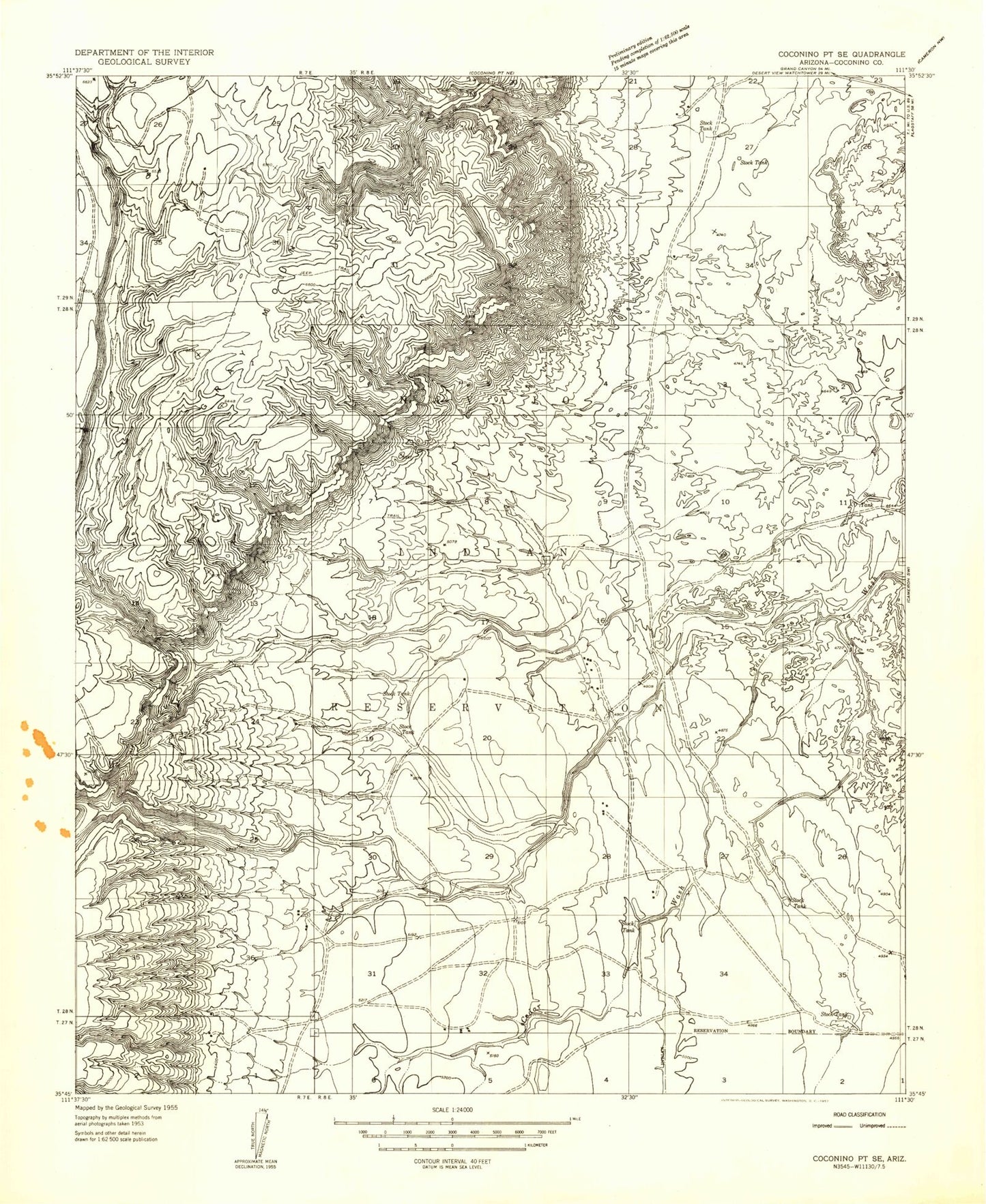Classic USGS Coconino Point SE Arizona 7.5'x7.5' Topo Map Image