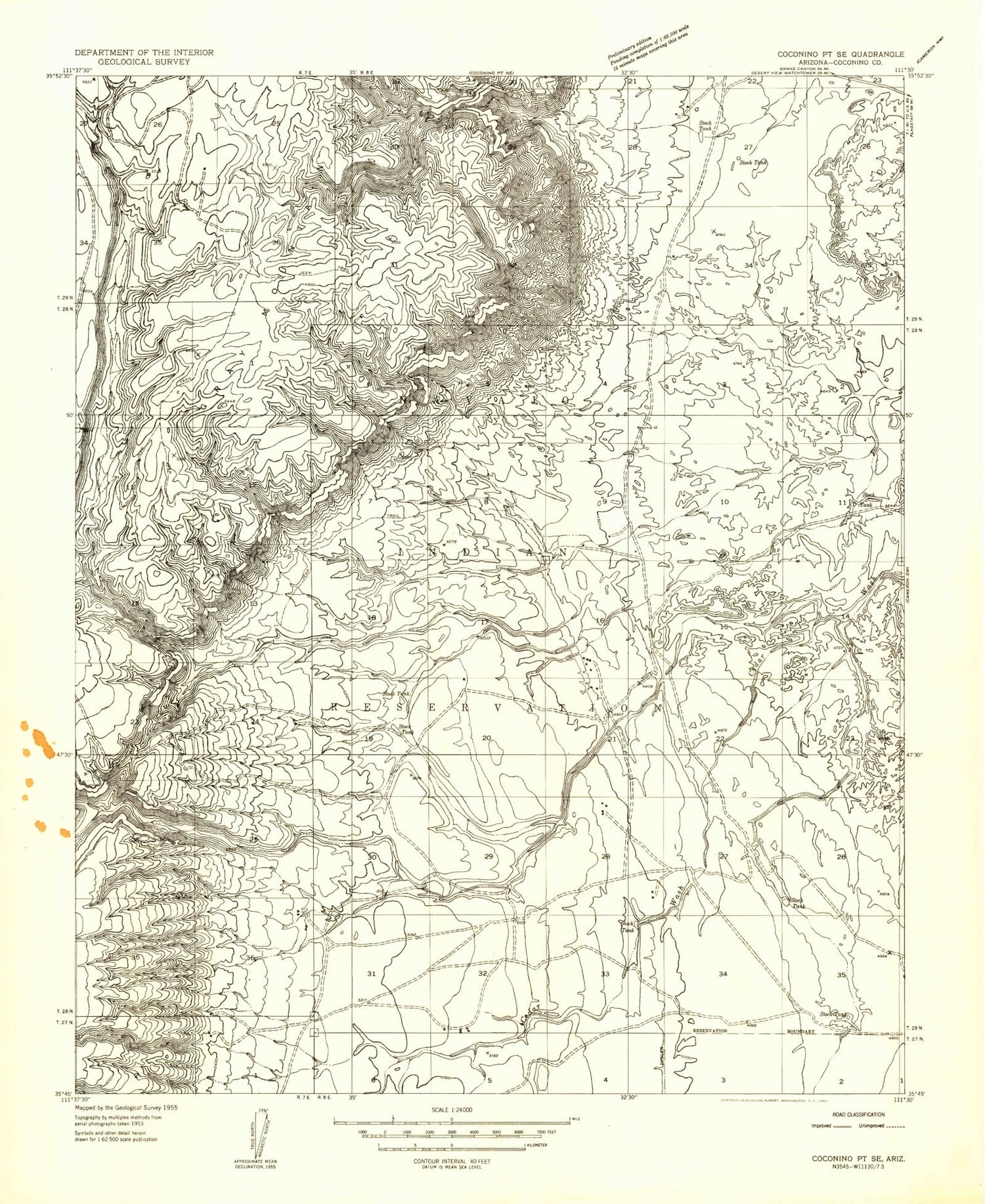 Classic USGS Coconino Point SE Arizona 7.5'x7.5' Topo Map Image