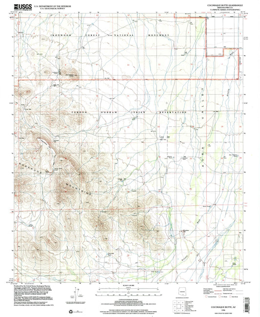 Classic USGS Cocoraque Butte Arizona 7.5'x7.5' Topo Map Image