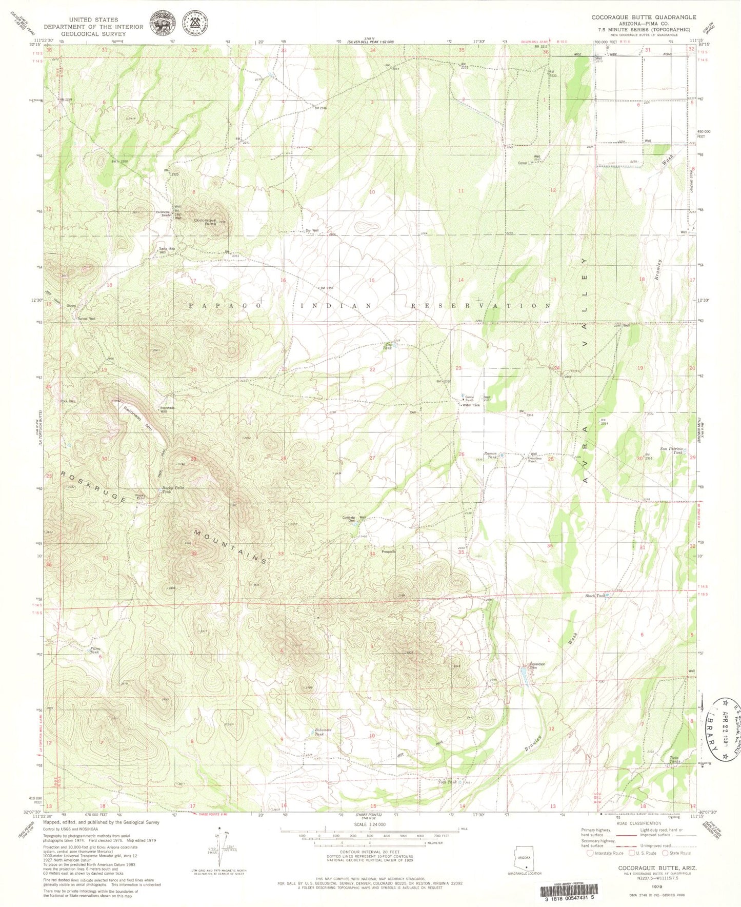 Classic USGS Cocoraque Butte Arizona 7.5'x7.5' Topo Map Image