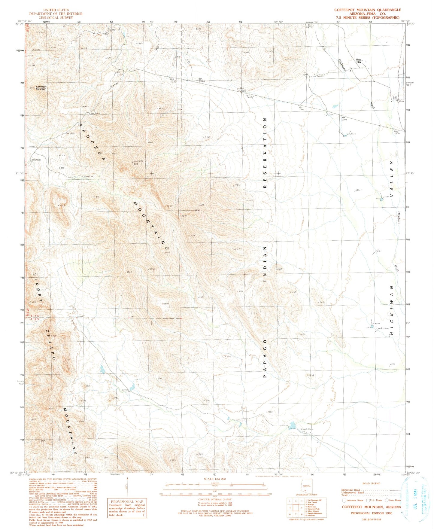 Classic USGS Coffeepot Mountain Arizona 7.5'x7.5' Topo Map Image