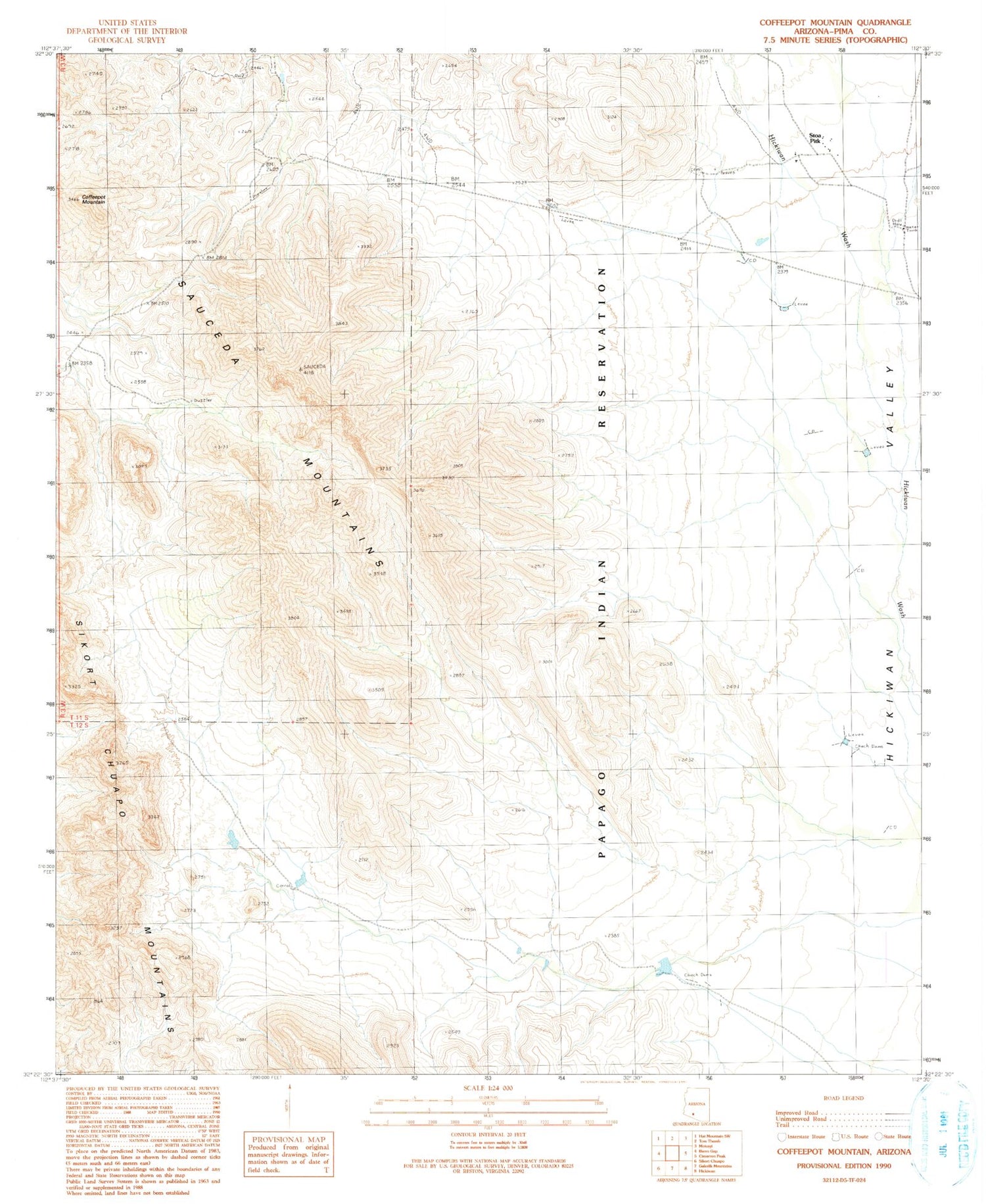 Classic USGS Coffeepot Mountain Arizona 7.5'x7.5' Topo Map Image