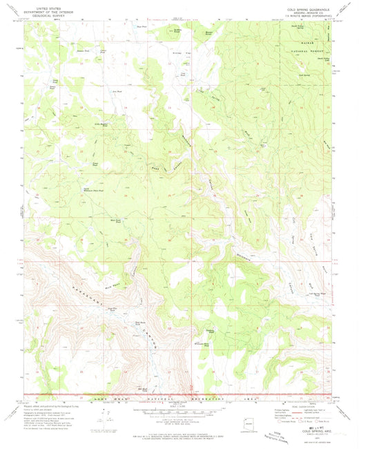 Classic USGS Cold Spring Arizona 7.5'x7.5' Topo Map Image