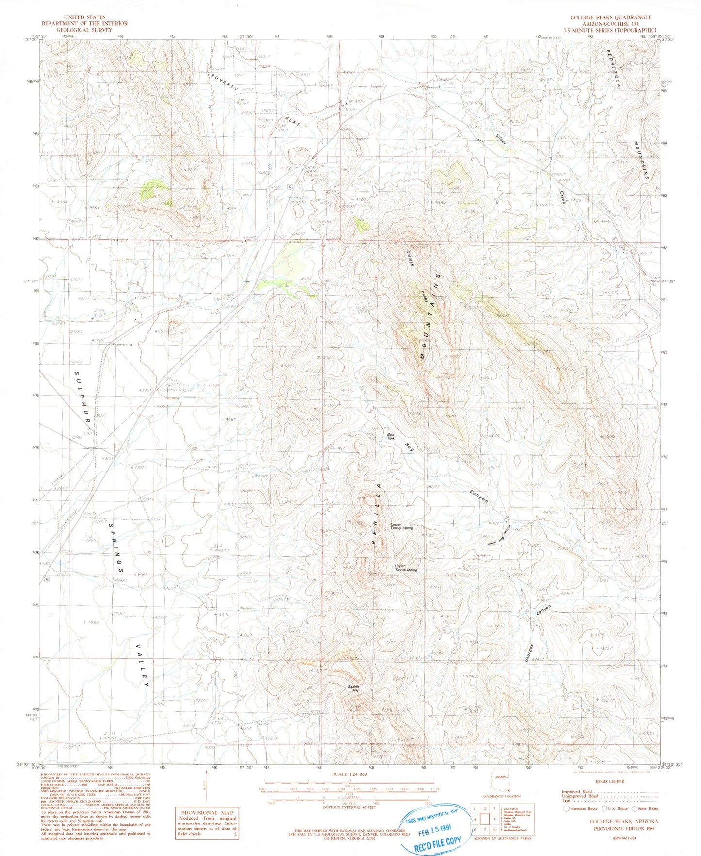 Classic USGS College Peaks Arizona 7.5'x7.5' Topo Map Image