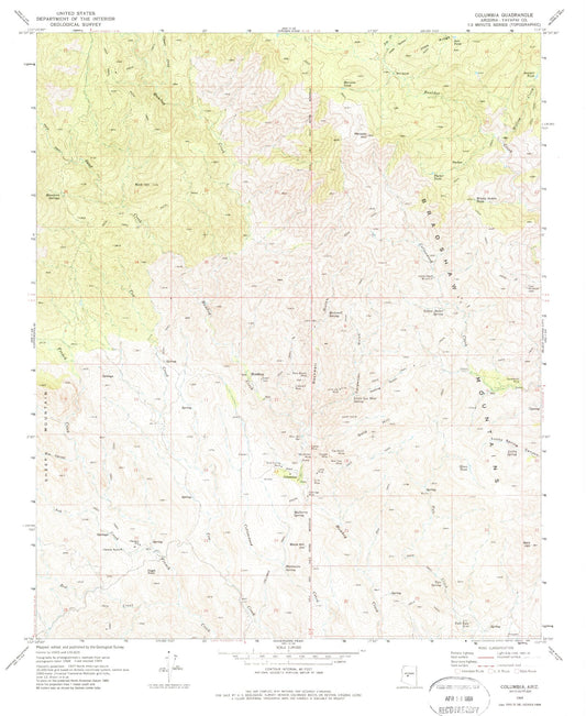 Classic USGS Columbia Arizona 7.5'x7.5' Topo Map Image