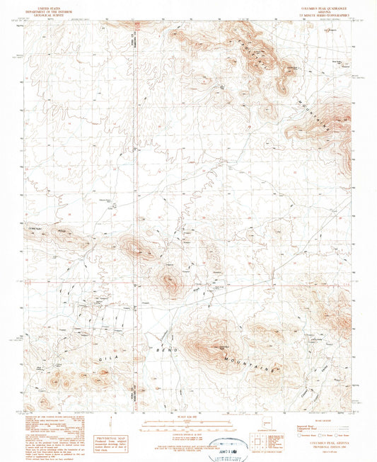 Classic USGS Columbus Peak Arizona 7.5'x7.5' Topo Map Image