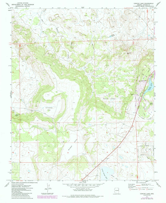 Classic USGS Concho Lake Arizona 7.5'x7.5' Topo Map Image