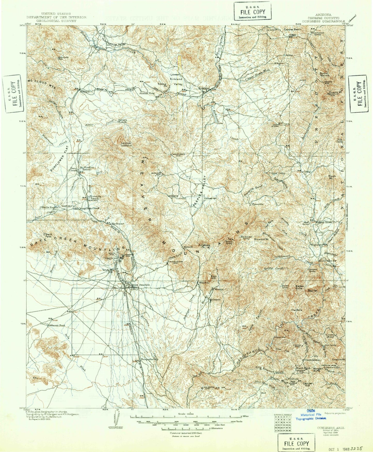 Historic 1904 Congress Arizona 30'x30' Topo Map Image