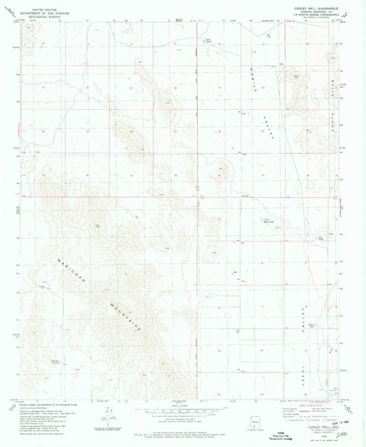 Classic USGS Conley Well Arizona 7.5'x7.5' Topo Map Image