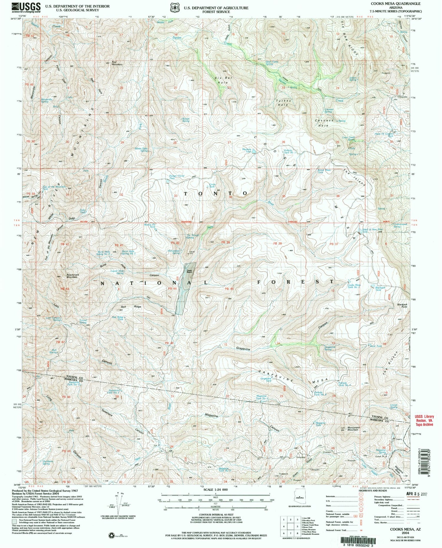 Classic USGS Cooks Mesa Arizona 7.5'x7.5' Topo Map Image