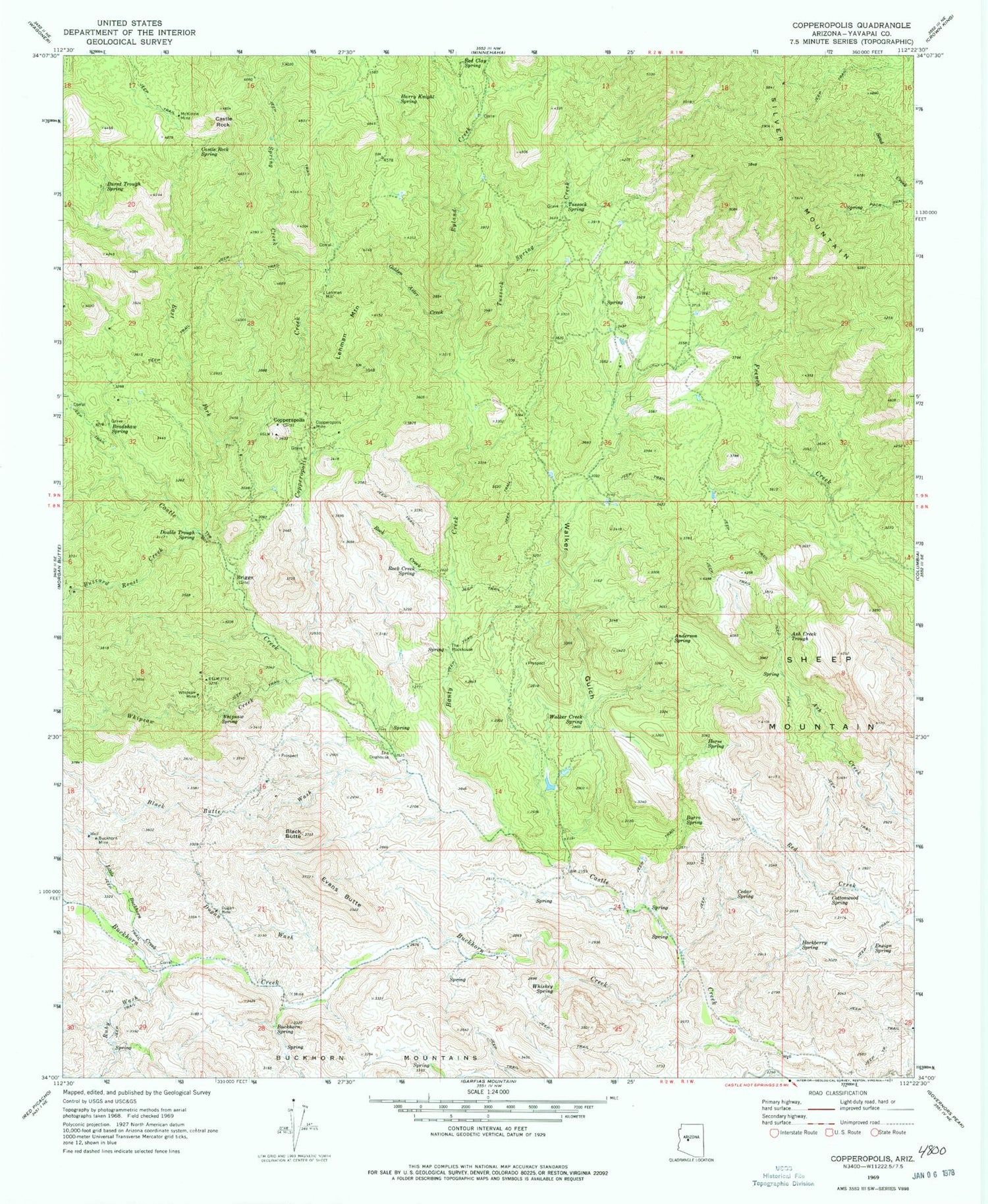 Classic USGS Copperopolis Arizona 7.5'x7.5' Topo Map Image