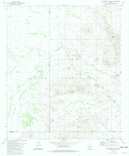 Classic USGS Copperosity Hills Arizona 7.5'x7.5' Topo Map Image
