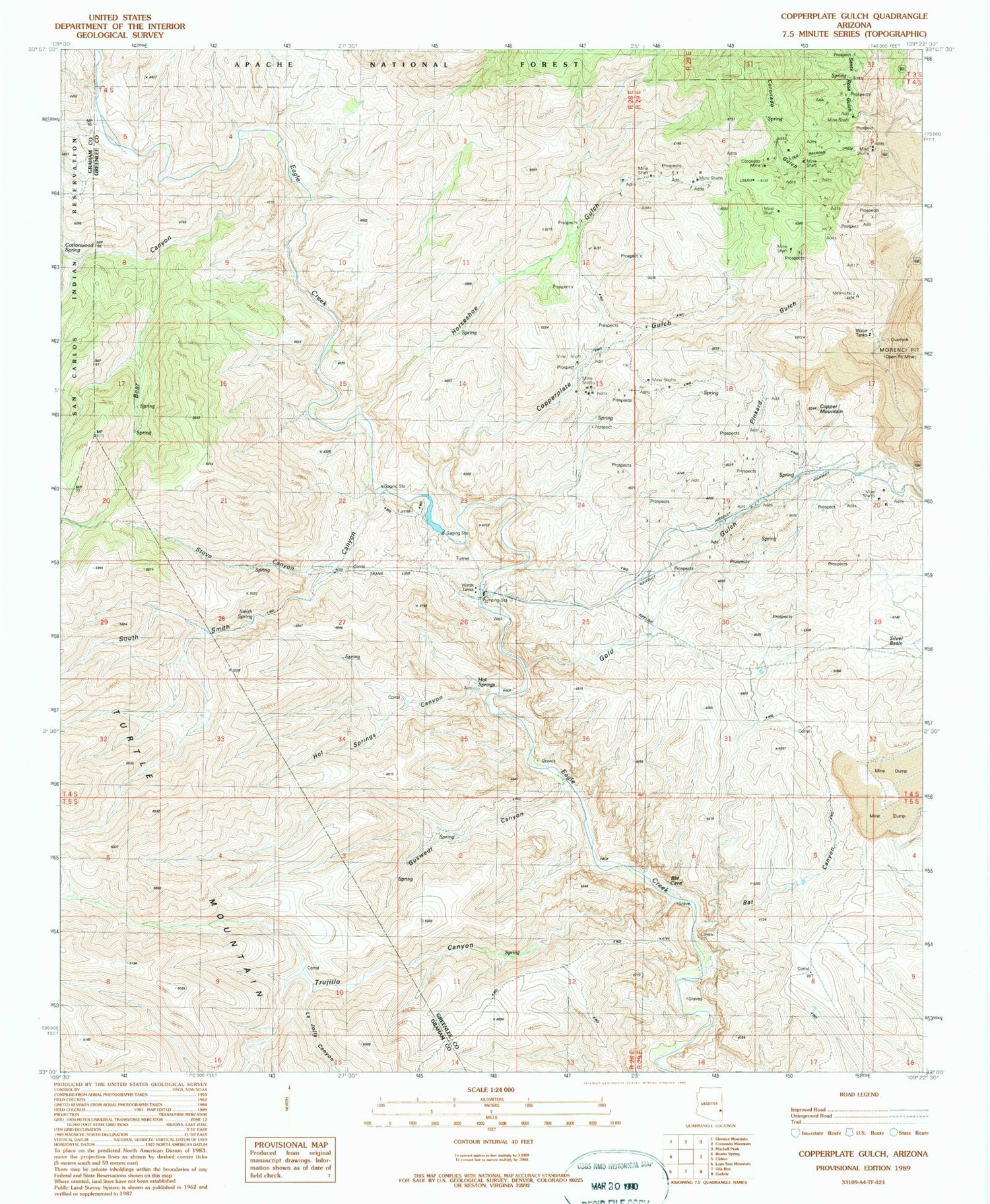 Classic USGS Copperplate Gulch Arizona 7.5'x7.5' Topo Map Image