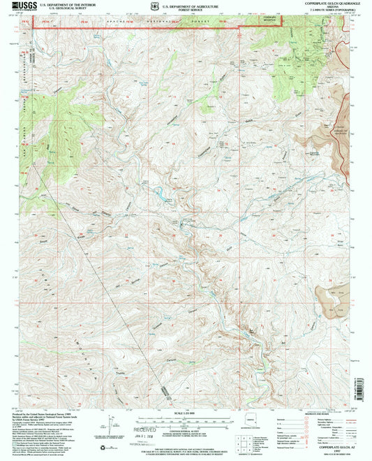 Classic USGS Copperplate Gulch Arizona 7.5'x7.5' Topo Map Image