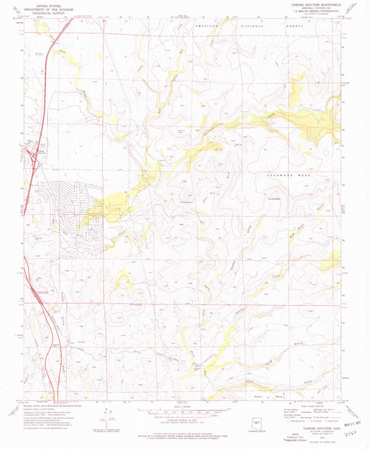 Classic USGS Cordes Junction Arizona 7.5'x7.5' Topo Map Image