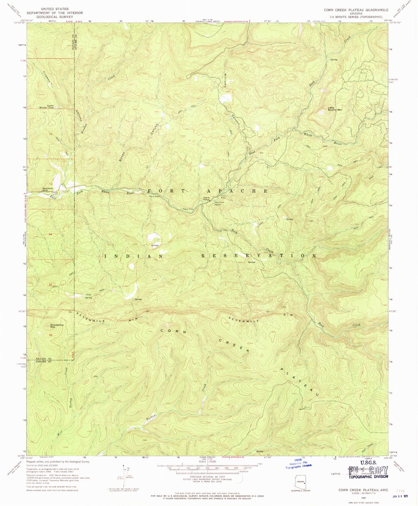 Classic USGS Corn Creek Plateau Arizona 7.5'x7.5' Topo Map Image