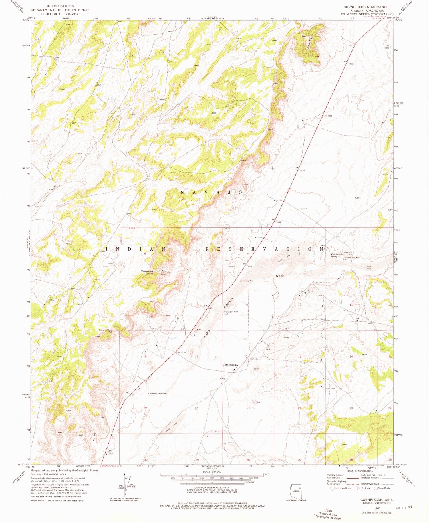 Classic USGS Cornfields Arizona 7.5'x7.5' Topo Map Image