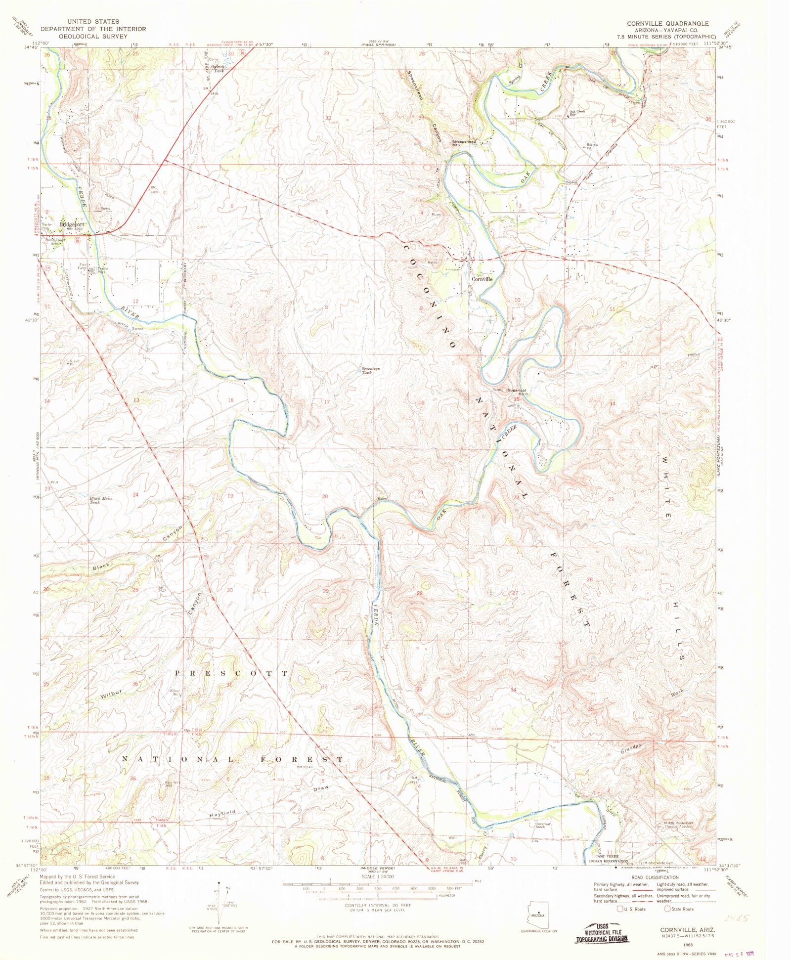 Classic USGS Cornville Arizona 7.5'x7.5' Topo Map MyTopo Map Store