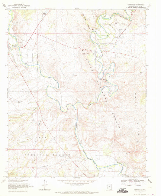 Classic USGS Cornville Arizona 7.5'x7.5' Topo Map Image