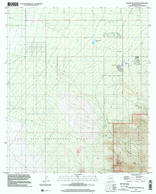 Classic USGS Corona De Tucson Arizona 7.5'x7.5' Topo Map Image