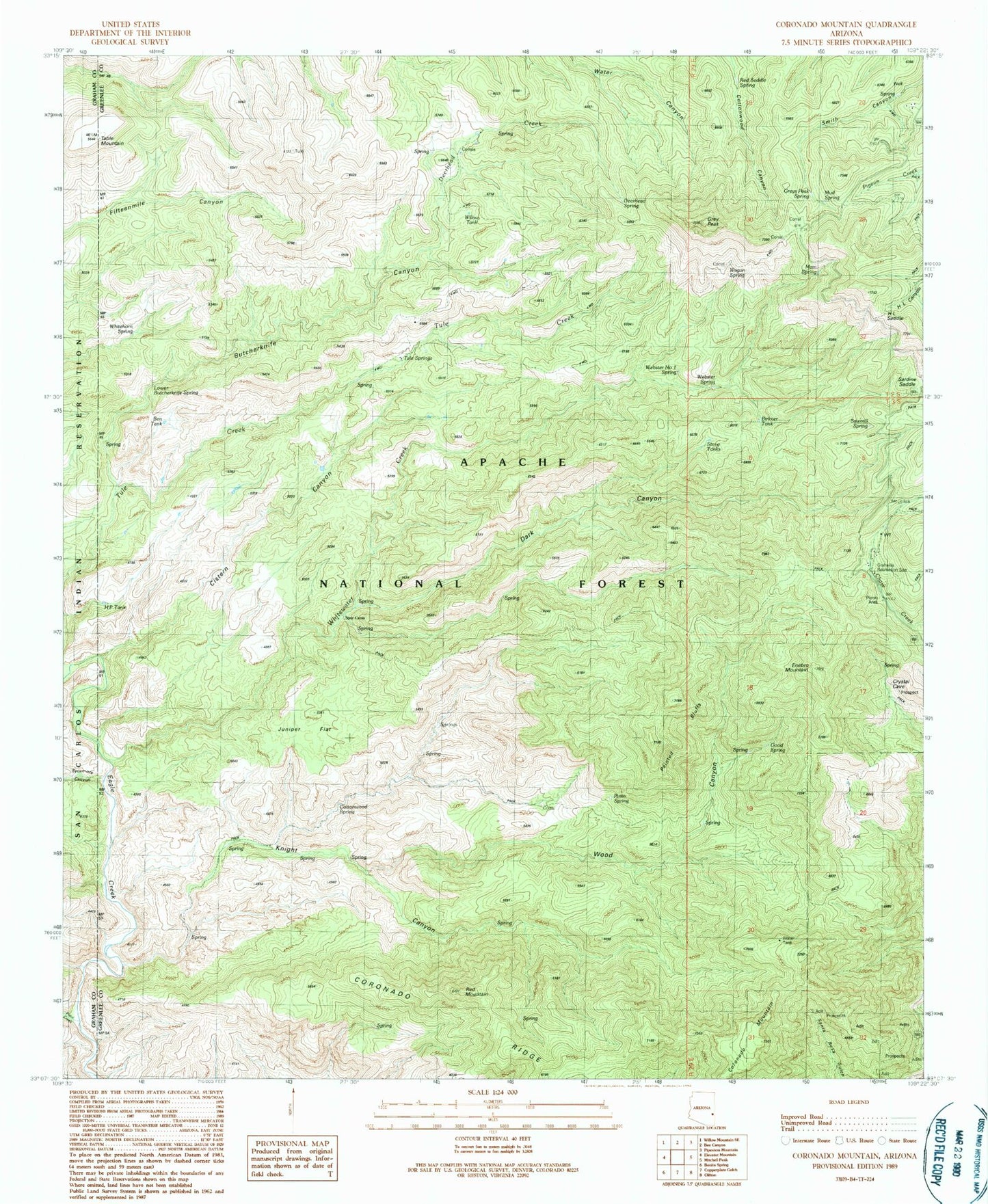 Classic USGS Coronado Mountain Arizona 7.5'x7.5' Topo Map Image