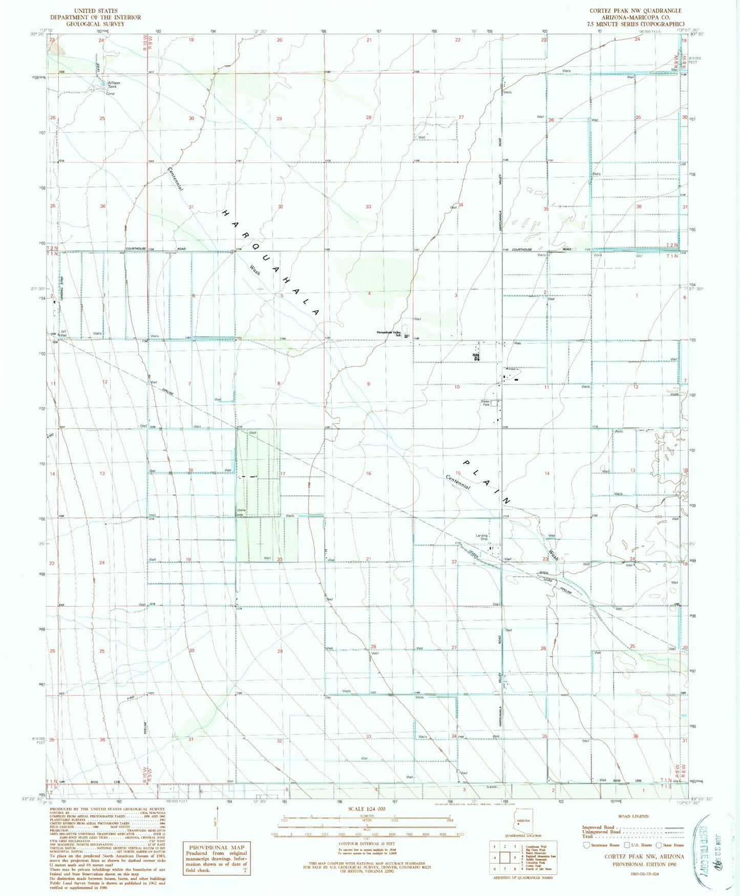 Classic USGS Cortez Peak NW Arizona 7.5'x7.5' Topo Map Image