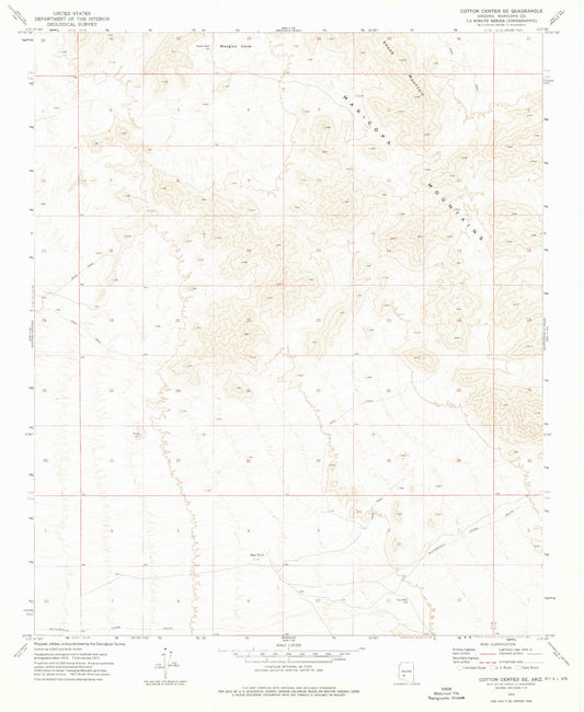 Classic USGS Cotton Center SE Arizona 7.5'x7.5' Topo Map Image
