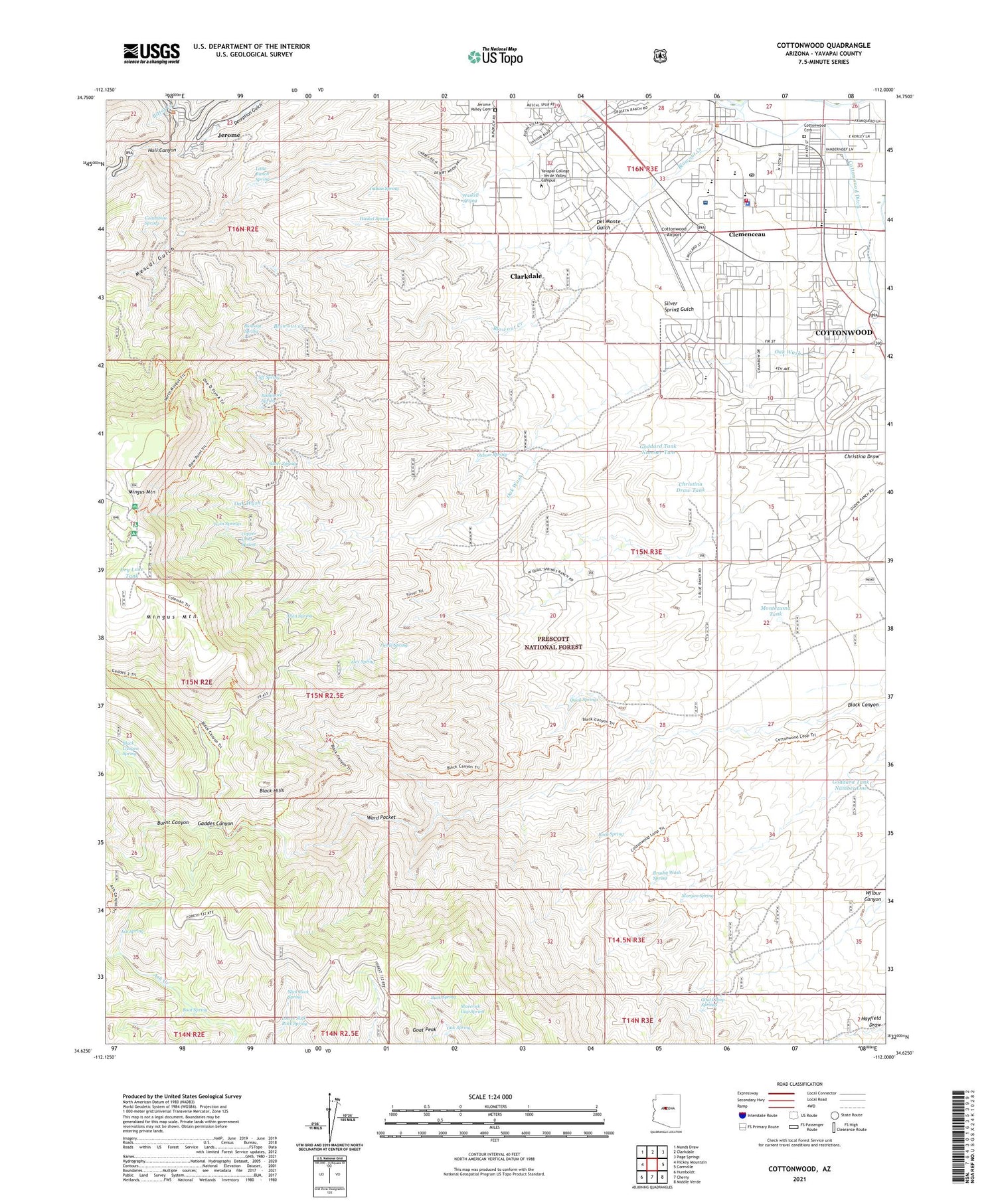 Cottonwood Arizona US Topo Map Image