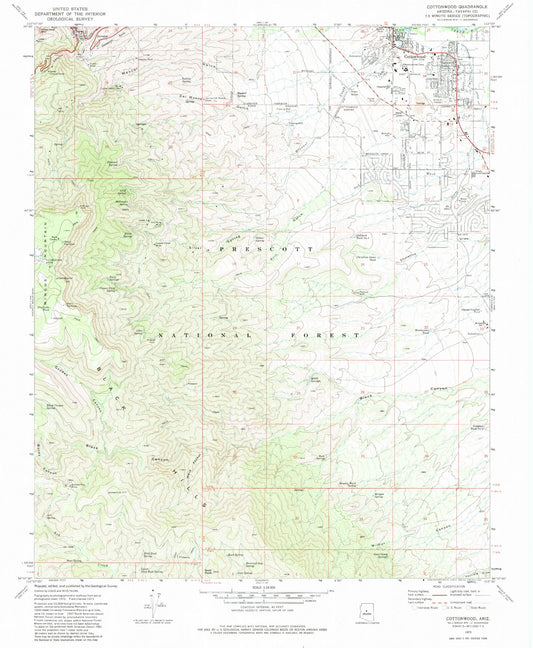 Classic USGS Cottonwood Arizona 7.5'x7.5' Topo Map Image