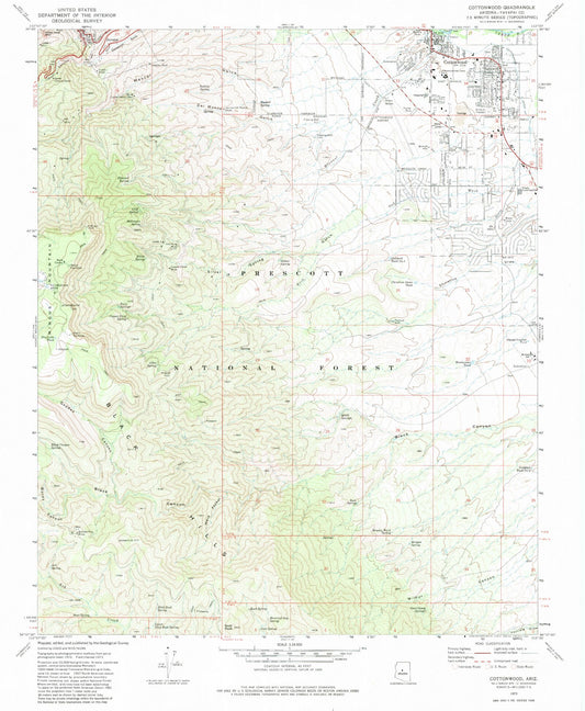 Classic USGS Cottonwood Arizona 7.5'x7.5' Topo Map Image