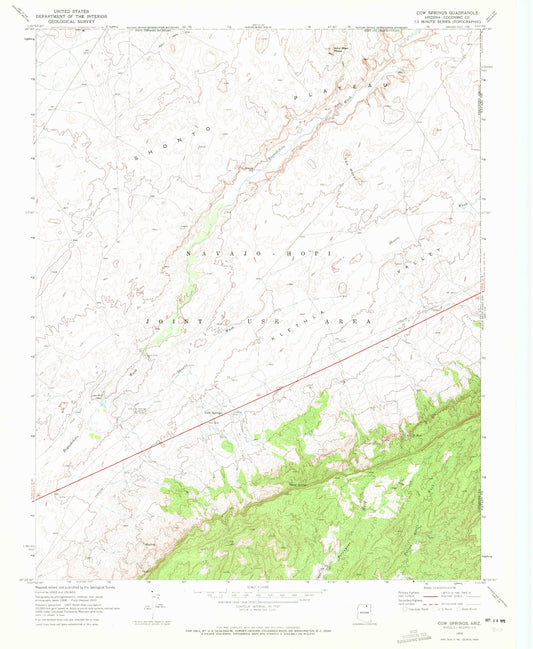 Classic USGS Cow Springs Arizona 7.5'x7.5' Topo Map Image