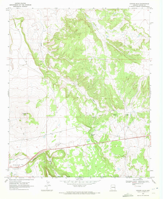 Classic USGS Coyote Hills Arizona 7.5'x7.5' Topo Map Image