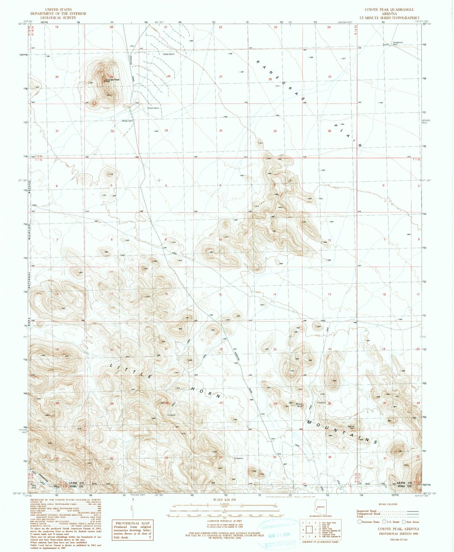 Classic USGS Coyote Peak Arizona 7.5'x7.5' Topo Map Image
