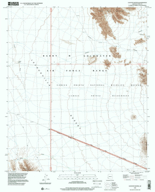 Classic USGS Coyote Water Arizona 7.5'x7.5' Topo Map Image