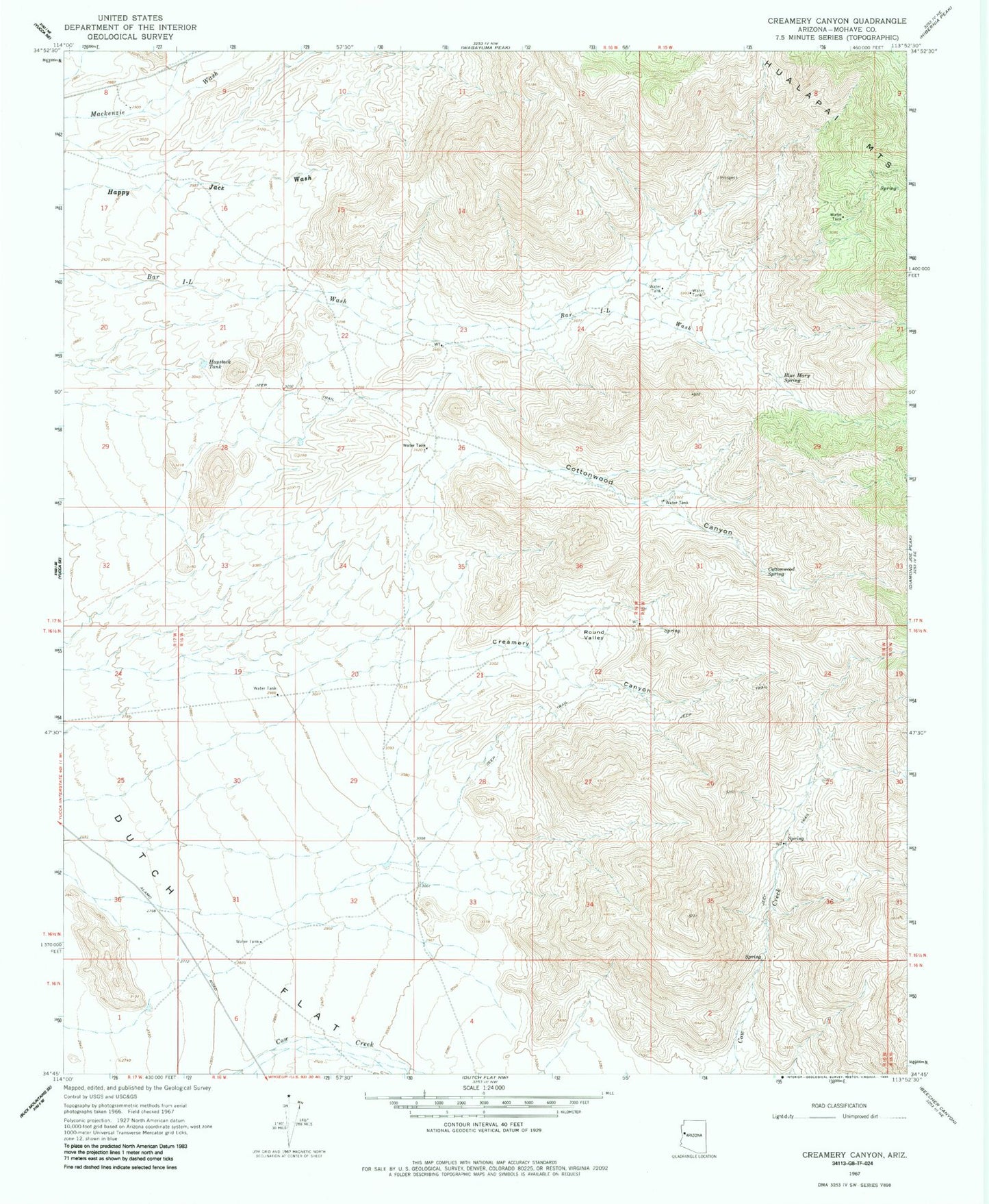 Classic USGS Creamery Canyon Arizona 7.5'x7.5' Topo Map Image