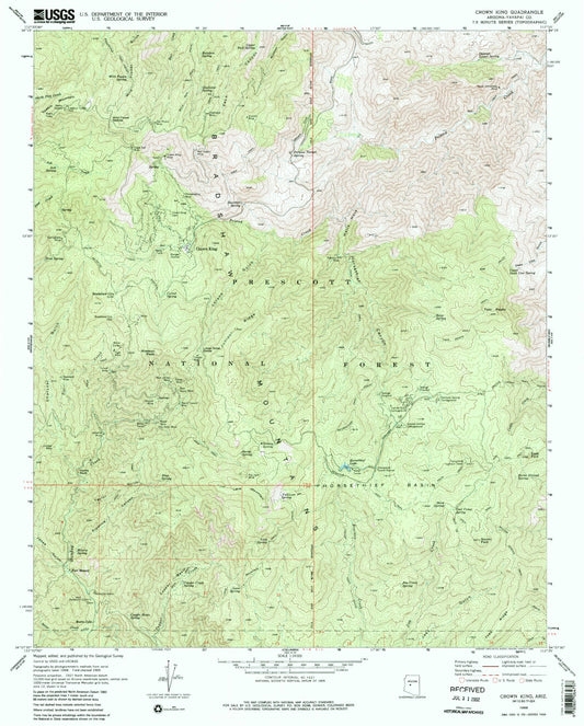 Classic USGS Crown King Arizona 7.5'x7.5' Topo Map Image