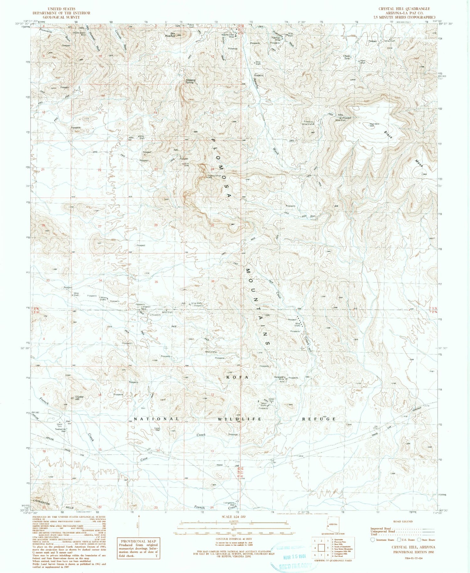 Classic USGS Crystal Hill Arizona 7.5'x7.5' Topo Map Image