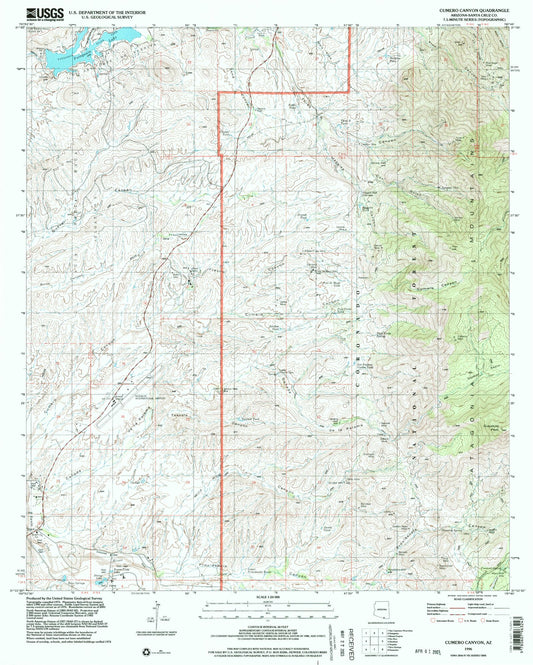 Classic USGS Cumero Canyon Arizona 7.5'x7.5' Topo Map Image