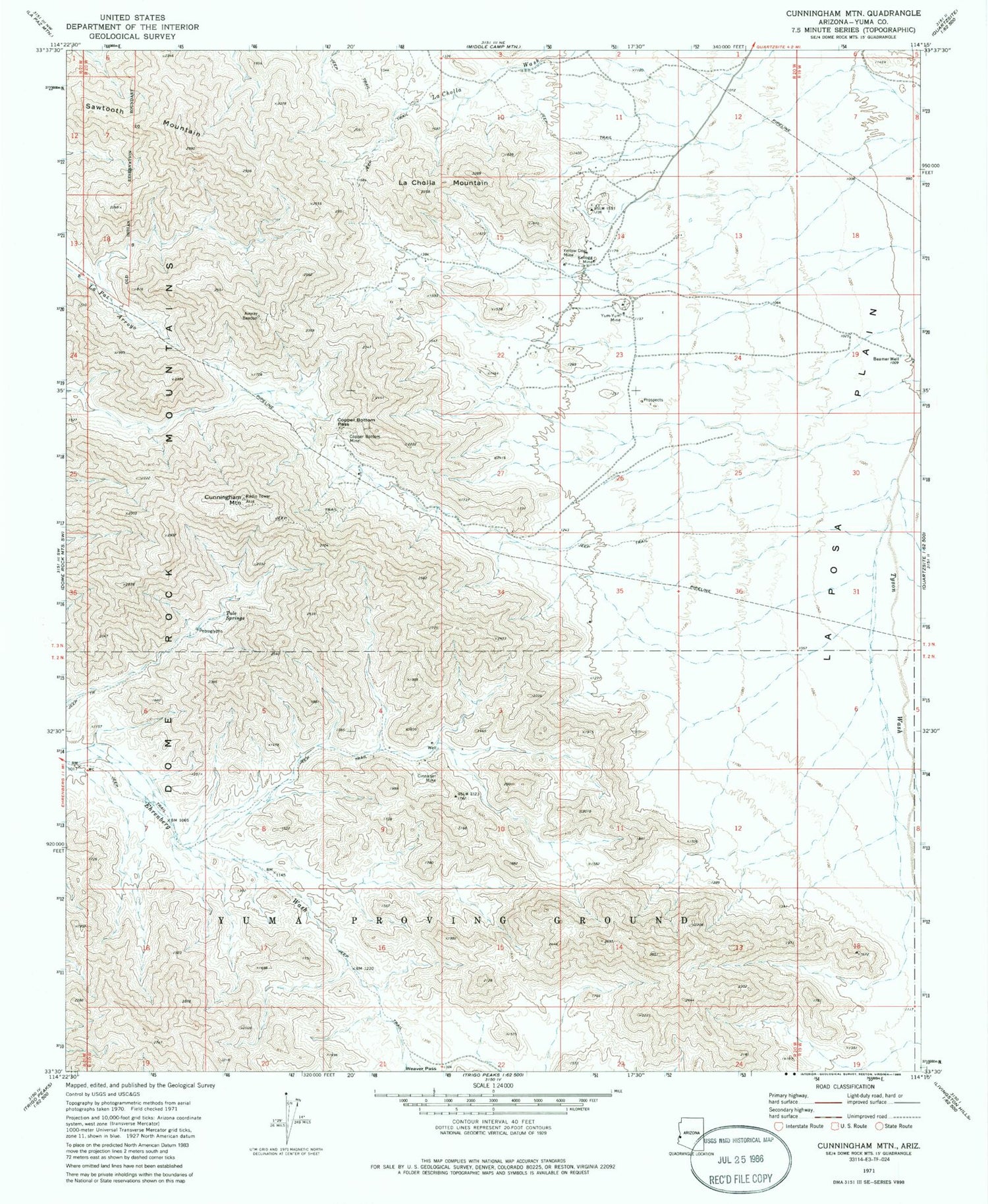 Classic USGS Cunningham Mountain Arizona 7.5'x7.5' Topo Map Image