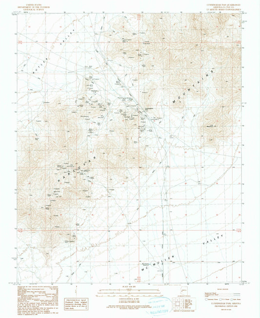Classic USGS Cunningham Pass Arizona 7.5'x7.5' Topo Map Image