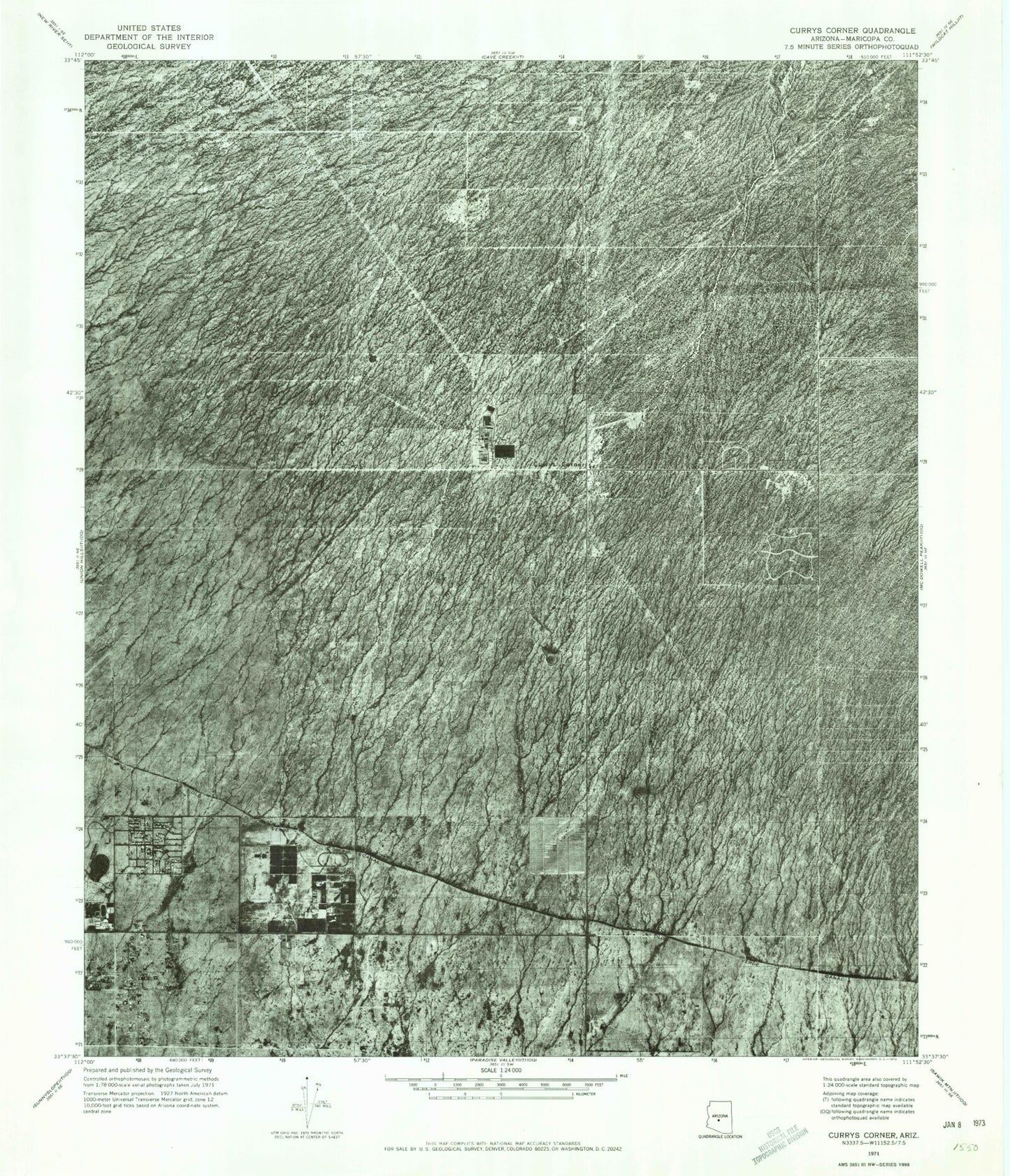 Classic USGS Currys Corner Arizona 7.5'x7.5' Topo Map Image