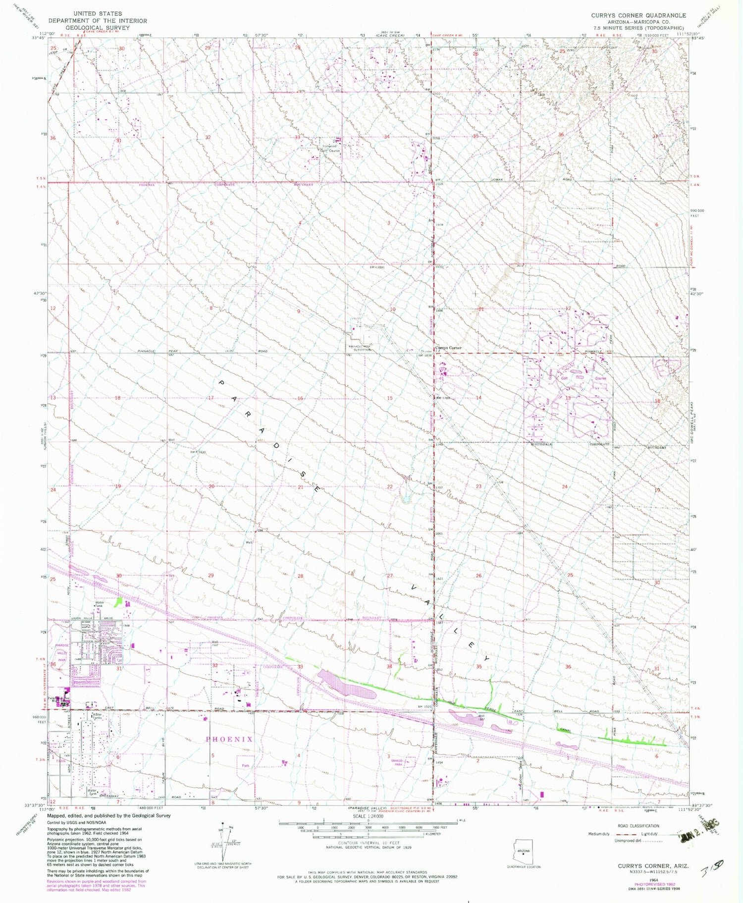 Classic USGS Currys Corner Arizona 7.5'x7.5' Topo Map Image