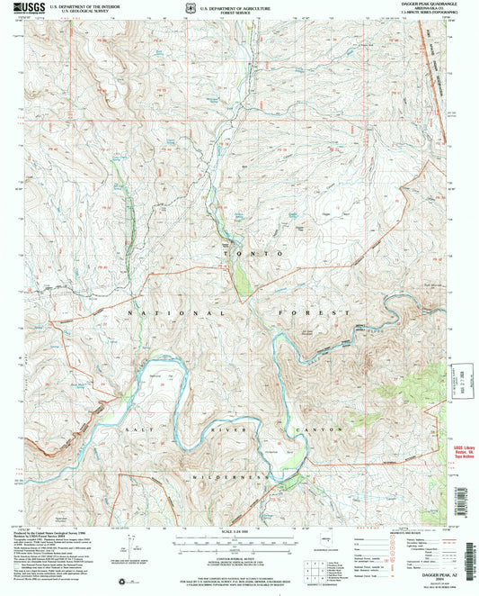 Classic USGS Dagger Peak Arizona 7.5'x7.5' Topo Map Image