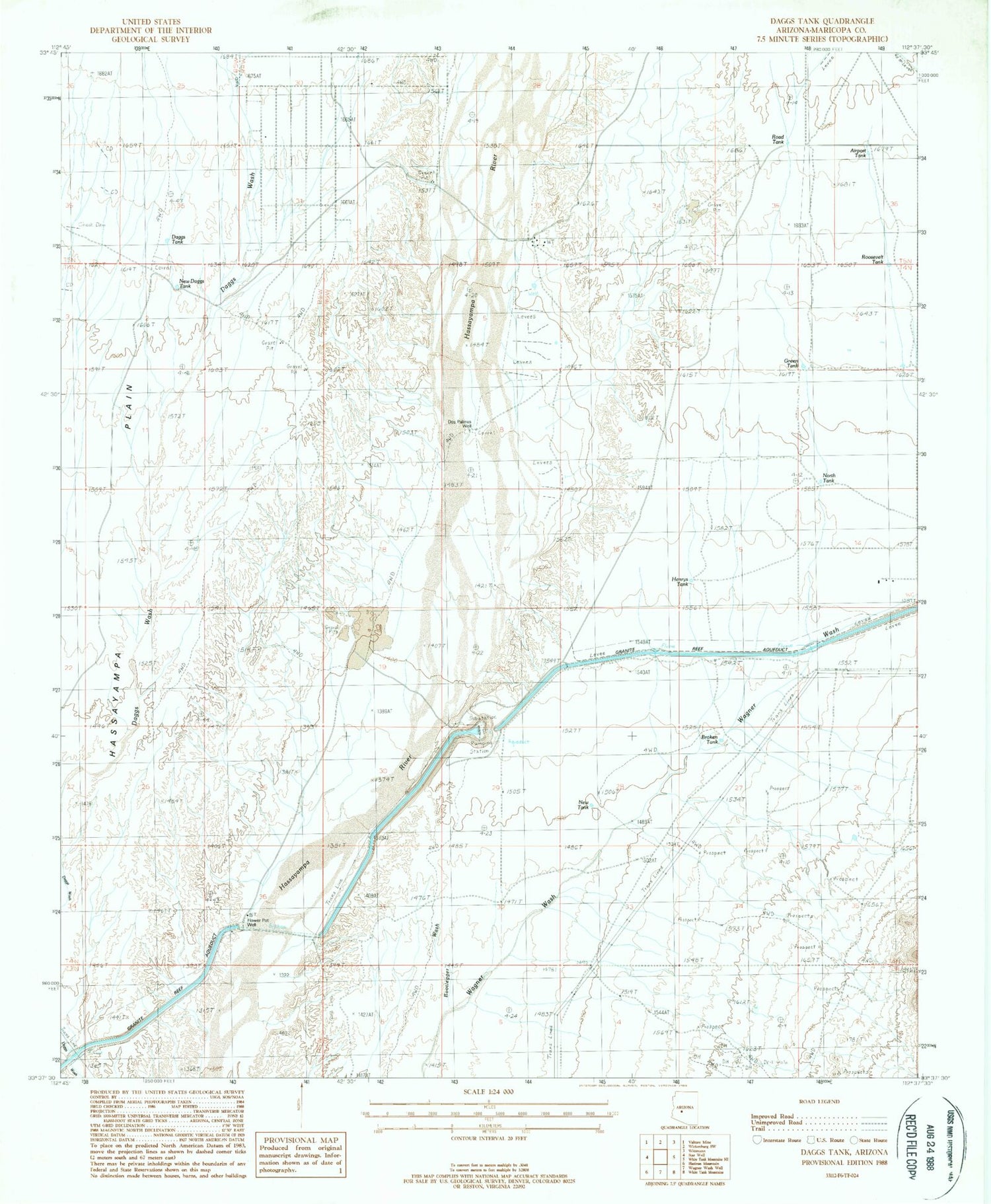 Classic USGS Daggs Tank Arizona 7.5'x7.5' Topo Map Image