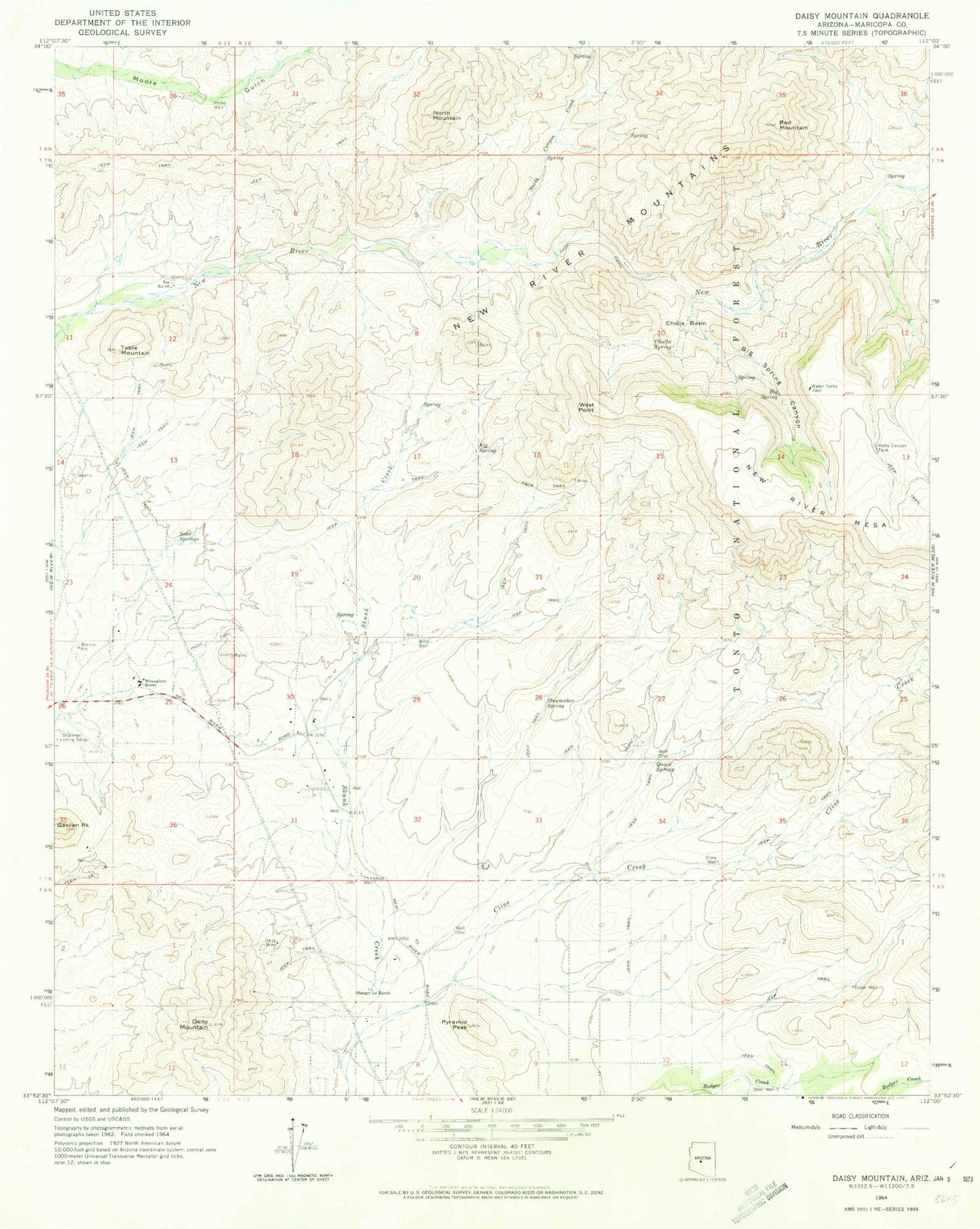 Classic USGS Daisy Mountain Arizona 7.5'x7.5' Topo Map Image
