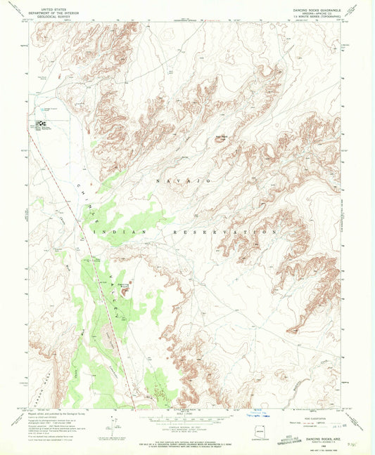 Classic USGS Dancing Rocks Arizona 7.5'x7.5' Topo Map Image