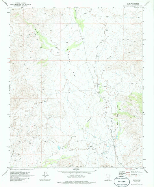 Classic USGS Date Arizona 7.5'x7.5' Topo Map Image