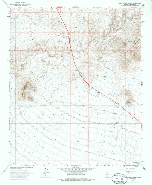 Classic USGS Date Creek Ranch Arizona 7.5'x7.5' Topo Map Image